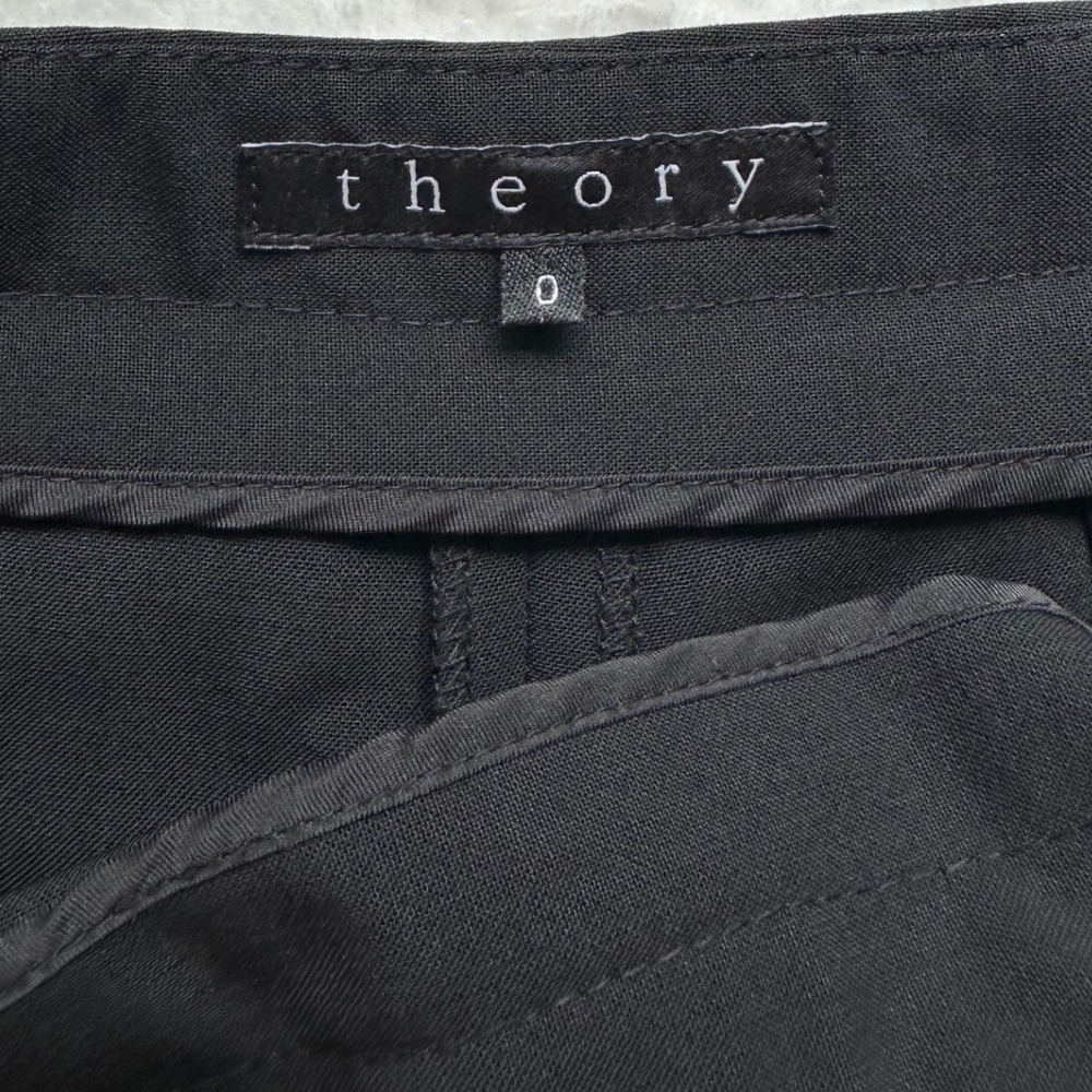 Theory Lightweight Wool Blend Trousers Black 0 Wide Leg Minimalist Quiet Luxury - Picture 8 of 11